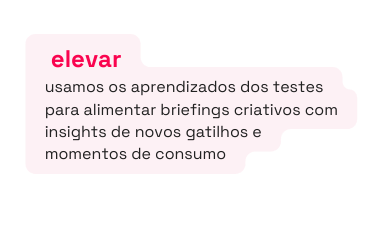 elevar usamos os aprendizados dos testes para alimentar briefings criativos com insights de novos gatilhos e momentos de consumo